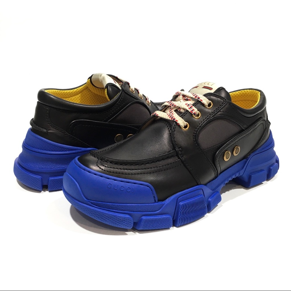 Gucci Hybrid Boatrek Leather Sneakers -Black / Blue Chunky Sole -US 8 -NEW